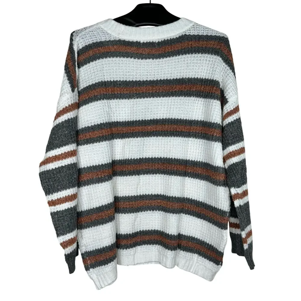 Pink Lily Striped Color Block Pullover Sweater Medium